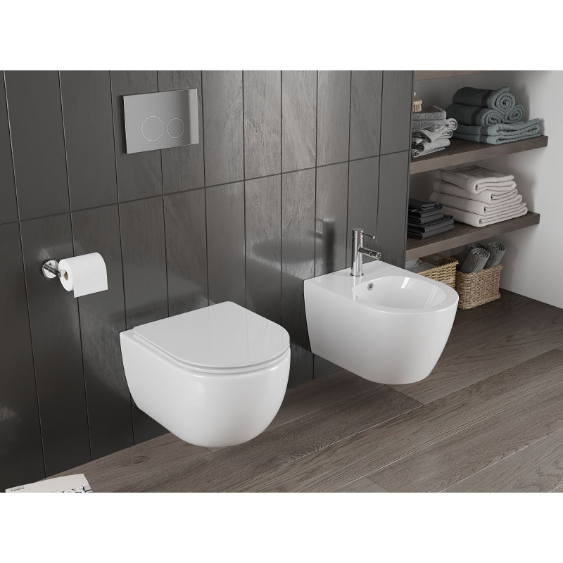 Mexen Carmen Rimless Tornado WC Bowl with Soft Closing Slim Seat, Duroplast, Glossy White - 30880300T