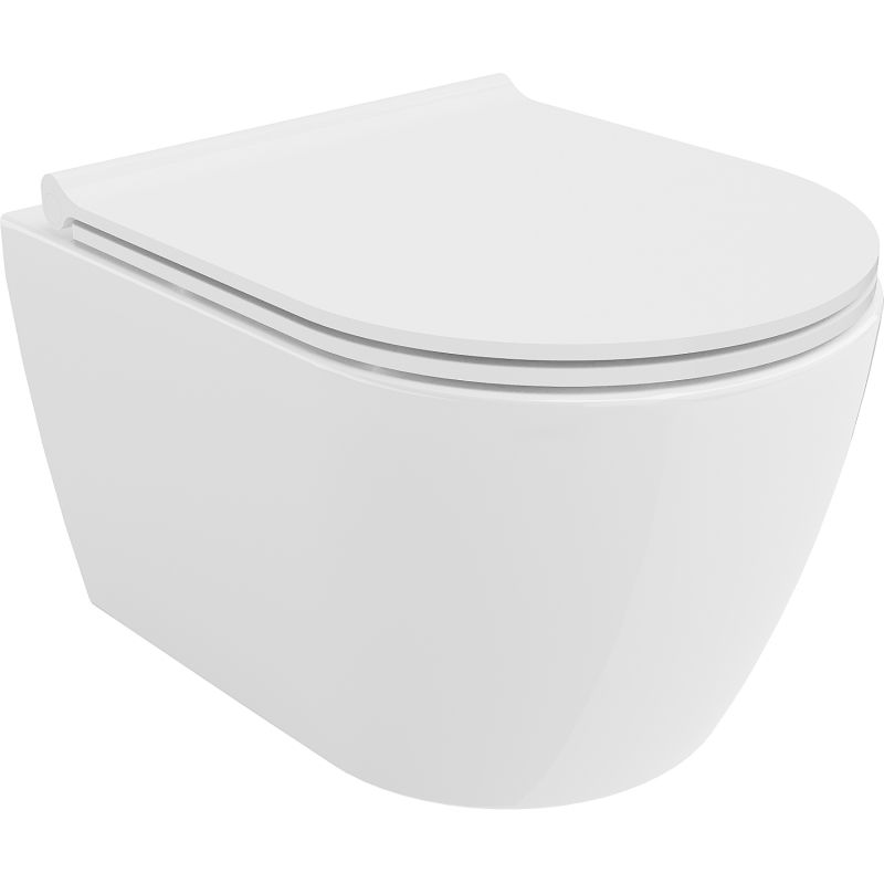 Mexen Carmen Rimless Tornado WC Bowl with Slim Soft-Close Seat, Duroplast, Glossy White - 30880500T