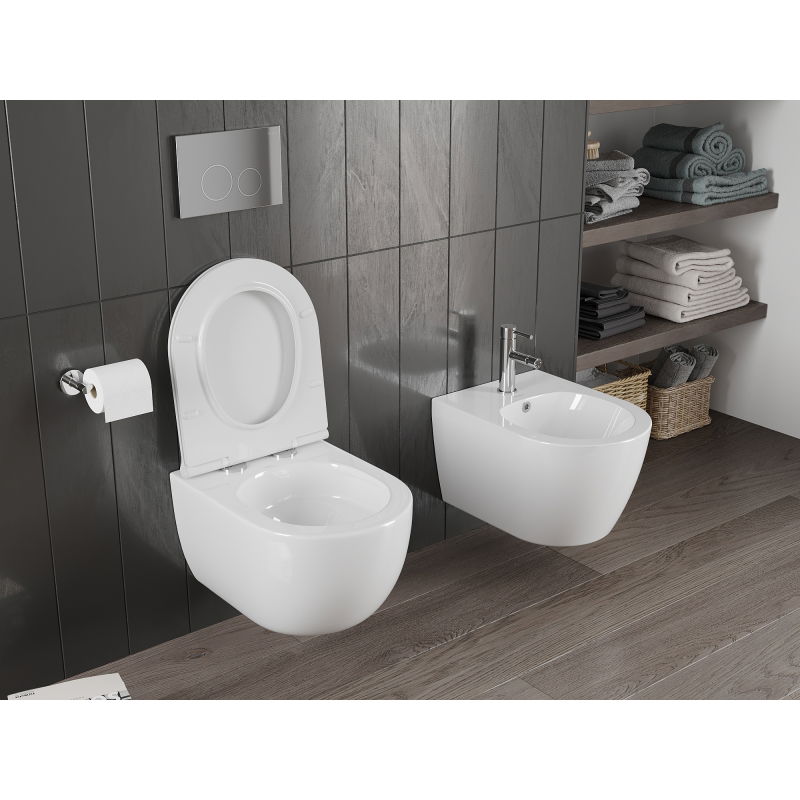 Mexen Carmen Rimless Tornado Toilet Bowl with Soft-Close Slim Seat, Duroplast, White Gloss - 30880500T