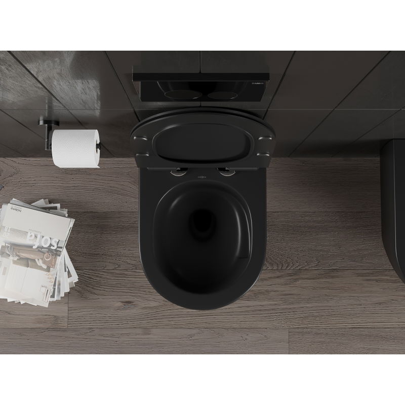 Mexen Carmen Rimless Tornado Toilet Bowl with Slim Soft-Close Seat, Duroplast, Matte Black - 30880185T