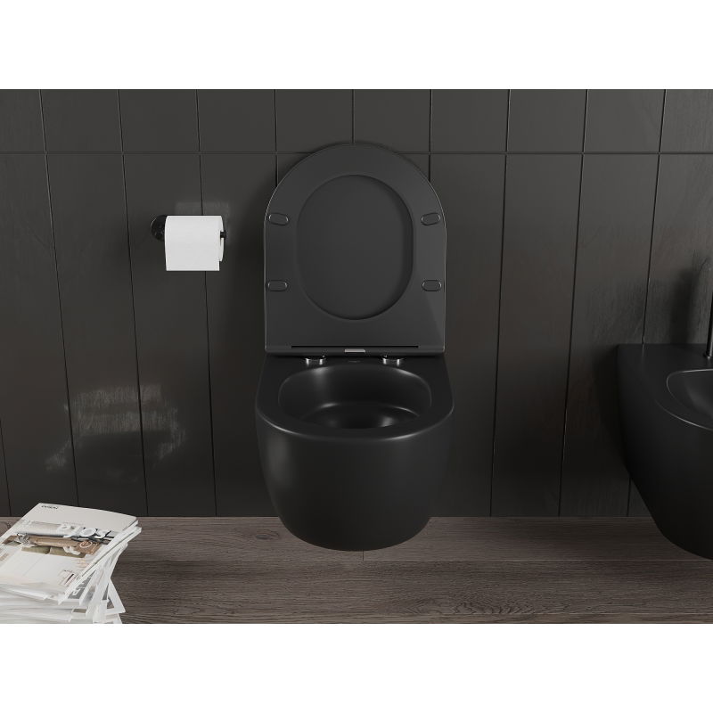 Mexen Carmen Rimless Tornado WC bowl with slim slow-closing duroplast seat, black matte - 30881085T
