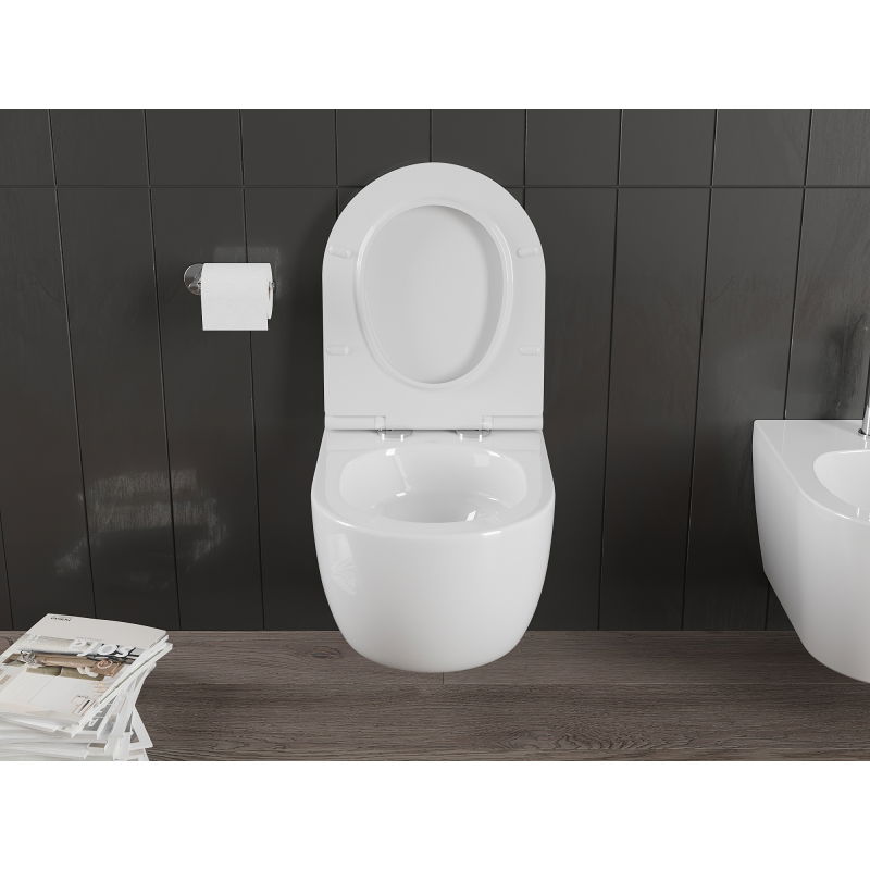Mexen Carmen Rimless Toilet Bowl with Soft Close Slim Seat, Duroplast, White Gloss - 30880500