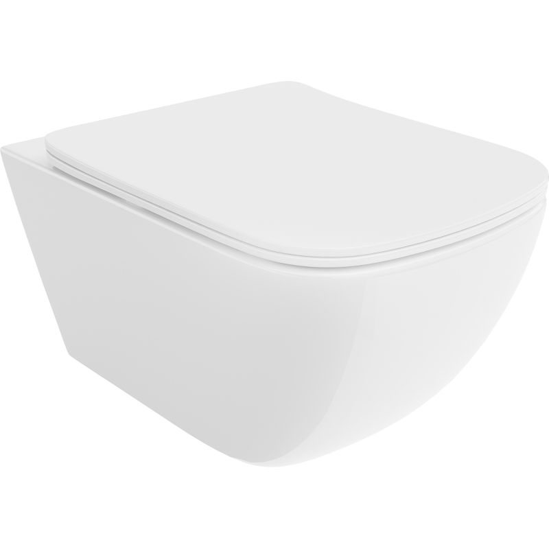 Mexen Timo Rimless Tornado Toilet Bowl with Soft-Close Slim Seat, Duroplast, Glossy White - 30650200T