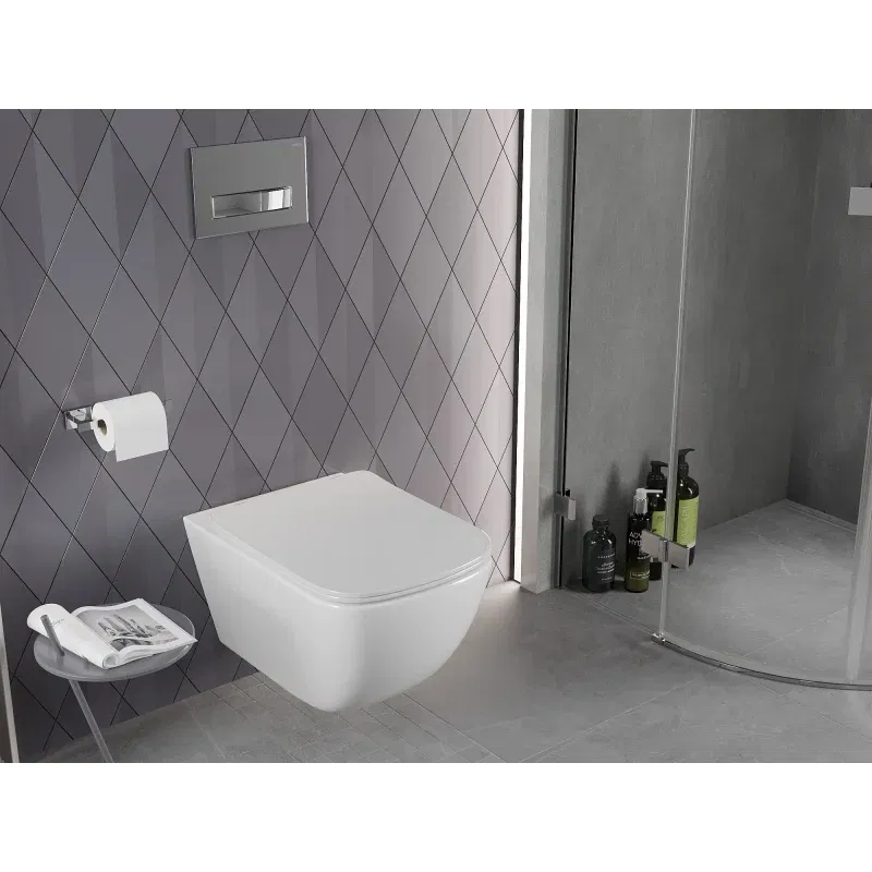 Mexen Timo Rimless Tornado Toilet Bowl with Soft-Close Slim Seat, Duroplast, Glossy White - 30650200T