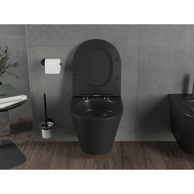 Mexen Rico Rimless Tornado WC Bowl with Slow-Close Slim Seat, Duroplast, Black Matte - 30721085T