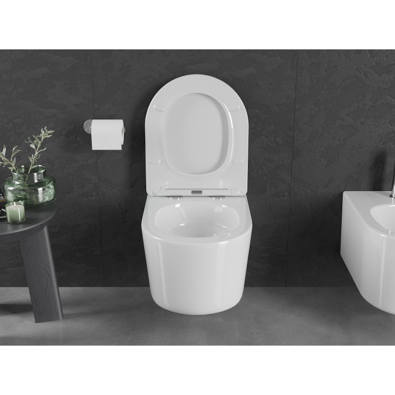 Mexen Sofia Rimless Toilet Bowl Tornado with Slim Soft-Close Seat, Duroplast, Glossy White - 30540400T