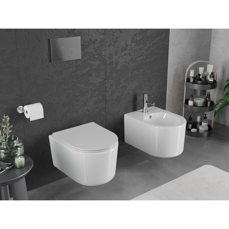 Mexen Sofia Rimless Toilet Bowl Tornado with Slim Soft-Close Seat, Duroplast, Glossy White - 30540400T