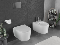 Mexen Sofia Rimless Toilet Bowl Tornado with Slim Soft-Close Seat, Duroplast, Glossy White - 30540400T