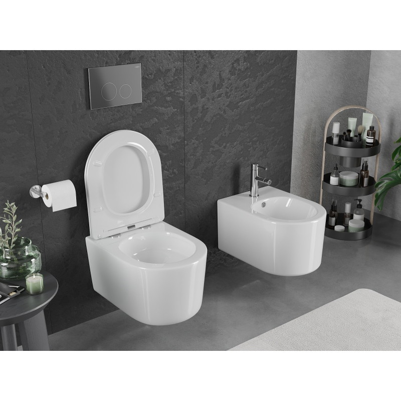 Mexen Sofia Rimless Toilet Bowl Tornado with Slim Soft-Close Seat, Duroplast, Glossy White - 30540400T