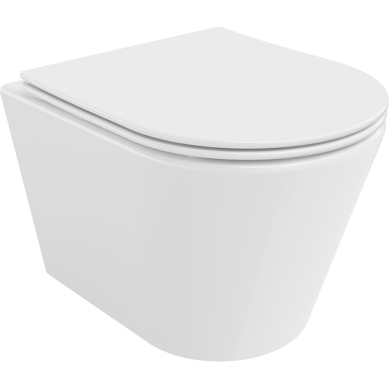 Mexen Rico rimless WC bowl with soft-close slim seat, duroplast, glossy white - 30720400T
