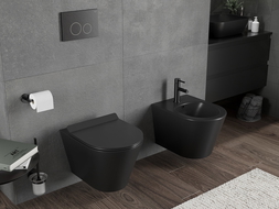 Mexen Rico Rimless Tornado Toilet Bowl with Soft-Close Slim Seat, Duroplast, Black Matte - 30720185T