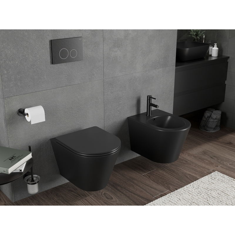 Mexen Rico Rimless Tornado WC Bowl with Slow-Close Slim Seat, Duroplast, Black Matte - 30721085T