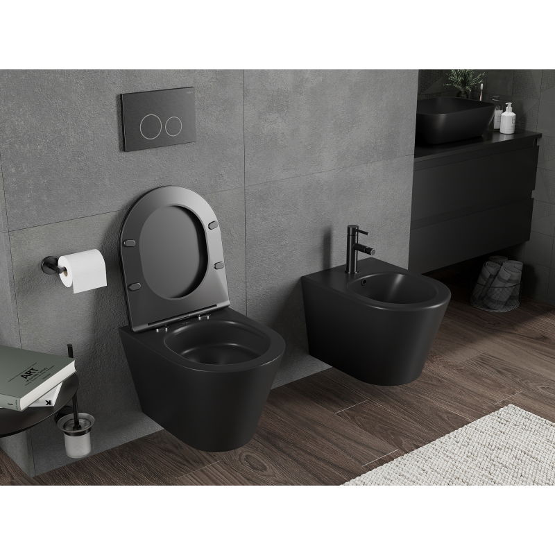 Mexen Rico Rimless Tornado WC Bowl with Slow-Close Slim Seat, Duroplast, Black Matte - 30721085T