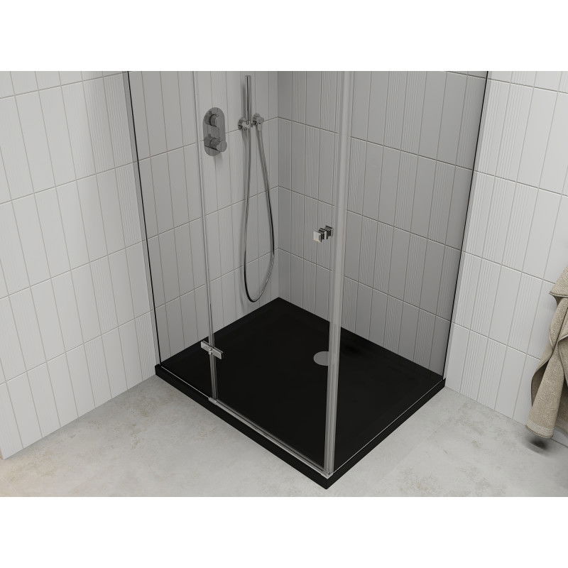 Mexen Roma Shower Enclosure Hinged 80 x 120 cm, Transparent, Chrome + Flat Tray, Black - 854-080-120-01-00-4070