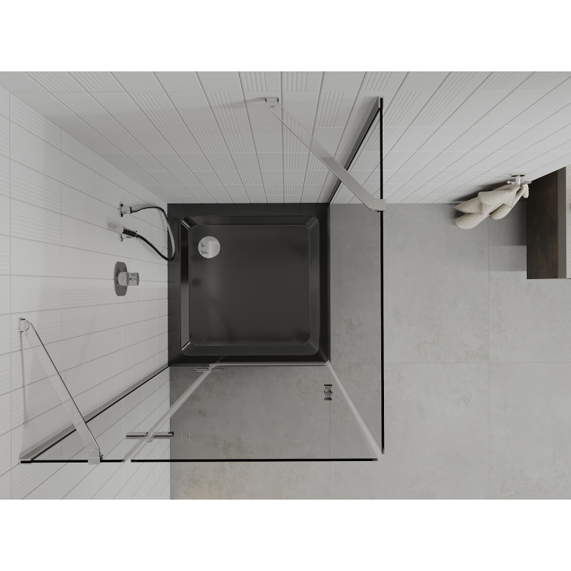 Mexen Roma swing shower cabin 90 x 90 cm, transparent, chrome + Flat tray, black - 854-090-090-01-00-4070