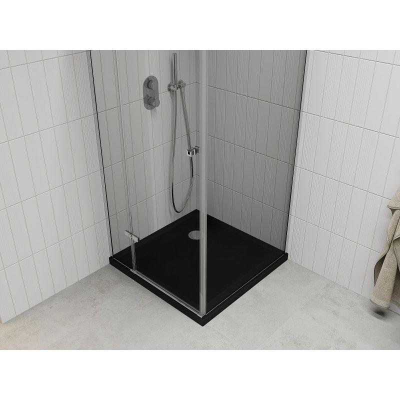 Mexen Roma Hinged Shower Enclosure 90 x 90 cm, Transparent, Chrome + Flat Tray, Black - 854-090-090-01-00-4070