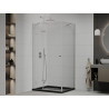Mexen Roma 90 x 100 cm Swing Shower Enclosure, Transparent, Chrome + Flat Shower Tray, Black - 854-090-100-01-00-4070