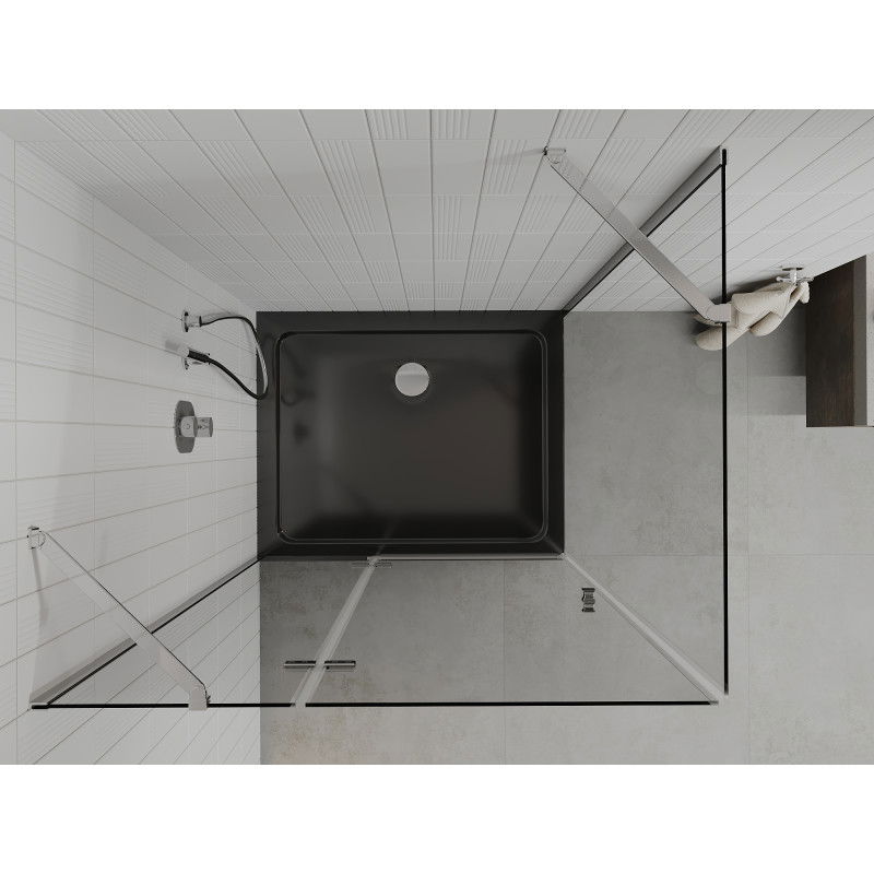 Mexen Roma hinged shower enclosure 90 x 100 cm, transparent, chrome + Flat tray, black - 854-090-100-01-00-4070