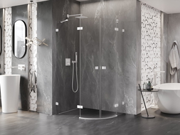 Mexen Lunar semi-circular shower enclosure with left folding door 80 x 70 cm, transparent, white - 833-080L-070P-20-00
