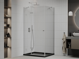 Mexen Roma Hinged Shower Enclosure 90 x 120 cm, Transparent, Chrome + Flat Tray, Black - 854-090-120-01-00-4070