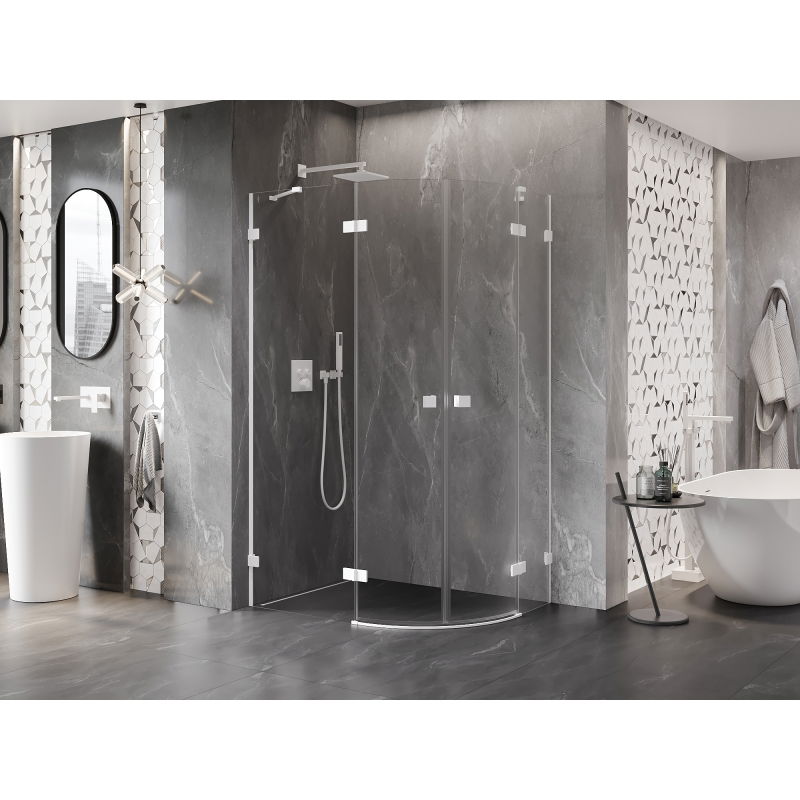 Mexen Lunar semi-circular pivot shower enclosure left 90 x 70 cm, transparent, white - 833-090L-070P-20-00