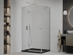 Mexen Roma swing shower cabin 100 x 80 cm, transparent, chrome + black Flat shower tray - 854-100-080-01-00-4070