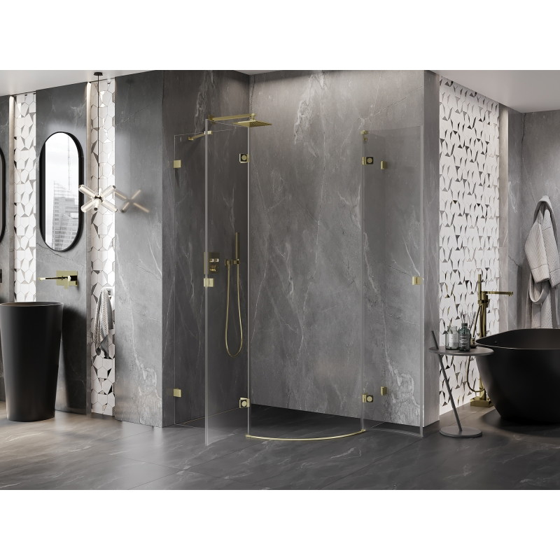 Mexen Lunar semi-circular left hinged shower cabin 80 x 70 cm, transparent, brushed gold - 833-080L-070P-55-00