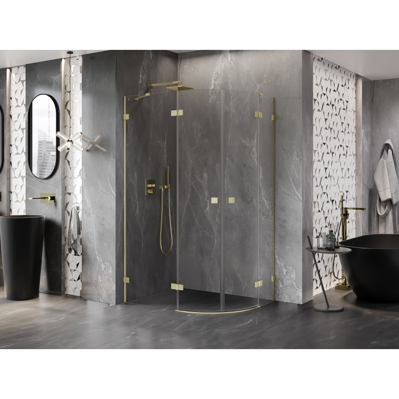 Mexen Lunar semi-circular left hinged shower cabin 80 x 70 cm, transparent, brushed gold - 833-080L-070P-55-00