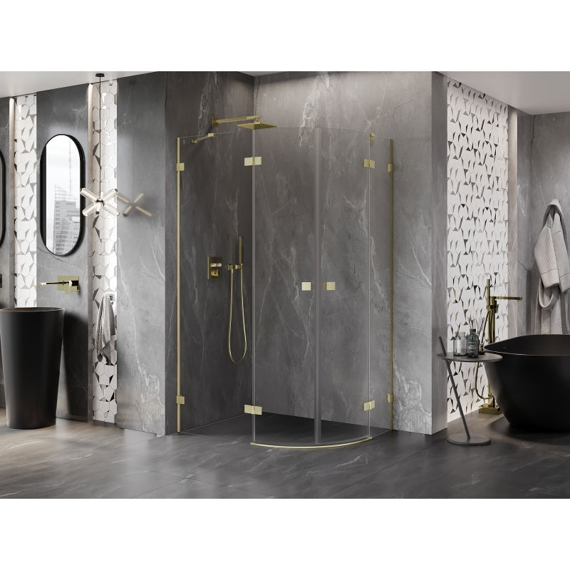 Mexen Lunar semi-circular shower enclosure swing left 80 x 70 cm, transparent, brushed gold - 833-080L-070P-55-00