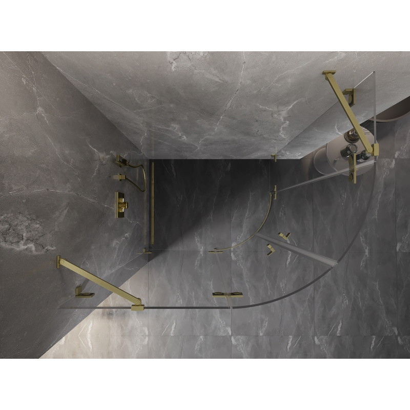 Mexen Lunar semi-circular left hinged shower cabin 80 x 70 cm, transparent, brushed gold - 833-080L-070P-55-00