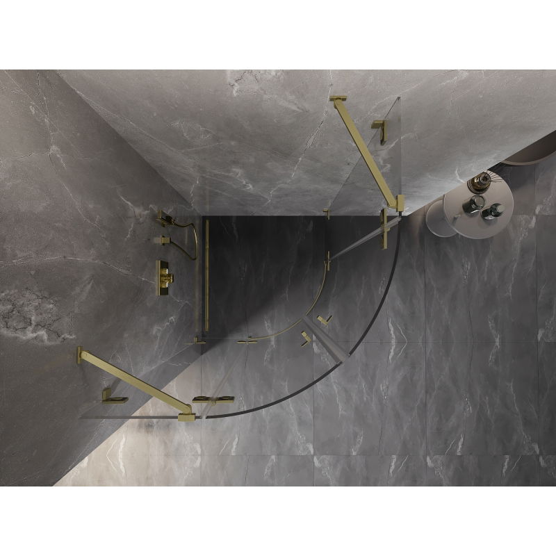 Mexen Lunar semi-circular hinged shower enclosure 80 x 80 cm, transparent, brushed gold - 833-080L-080P-55-00