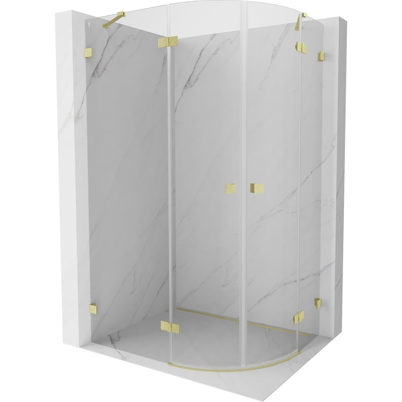 Mexen Lunar Semi-Circular Shower Enclosure, Left Hinge 90 x 70 cm, Transparent, Brushed Gold - 833-090L-070P-55-00