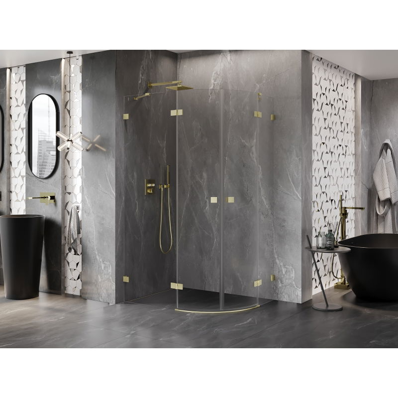 Mexen Lunar semi-circular shower enclosure, left-hinged, 100 x 70 cm, transparent, brushed gold - 833-100L-070P-55-00