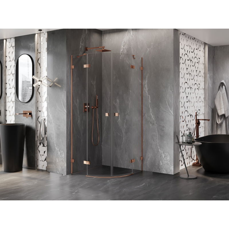 Mexen Lunar semi-circular shower enclosure hinged 70 x 70 cm, transparent, rose gold - 833-070L-070P-60-00