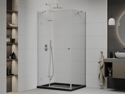 Mexen Roma hinged shower cubicle 120 x 80 cm, Transparent, Chrome + shower tray Flat, Black - 854-120-080-01-00-4070