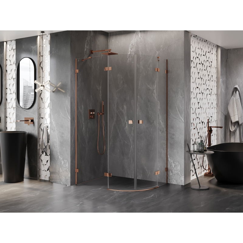 Mexen Lunar semi-circular hinged shower enclosure left 90 x 80 cm, transparent, rose gold - 833-090L-080P-60-00
