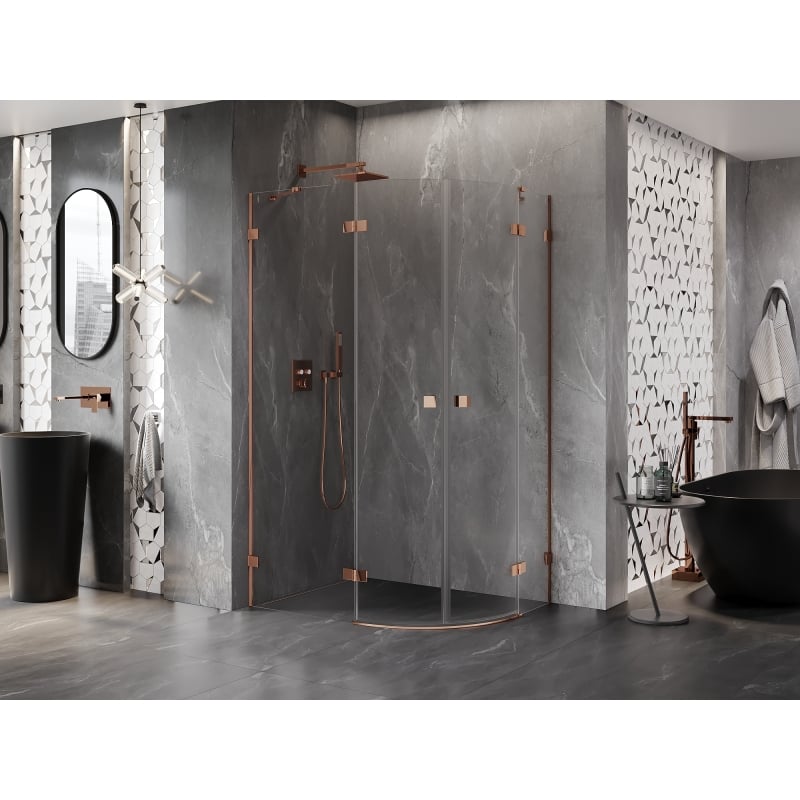 Mexen Lunar semi-circular left hinged shower cabin 100 x 70 cm, transparent, rose gold - 833-100L-070P-60-00
