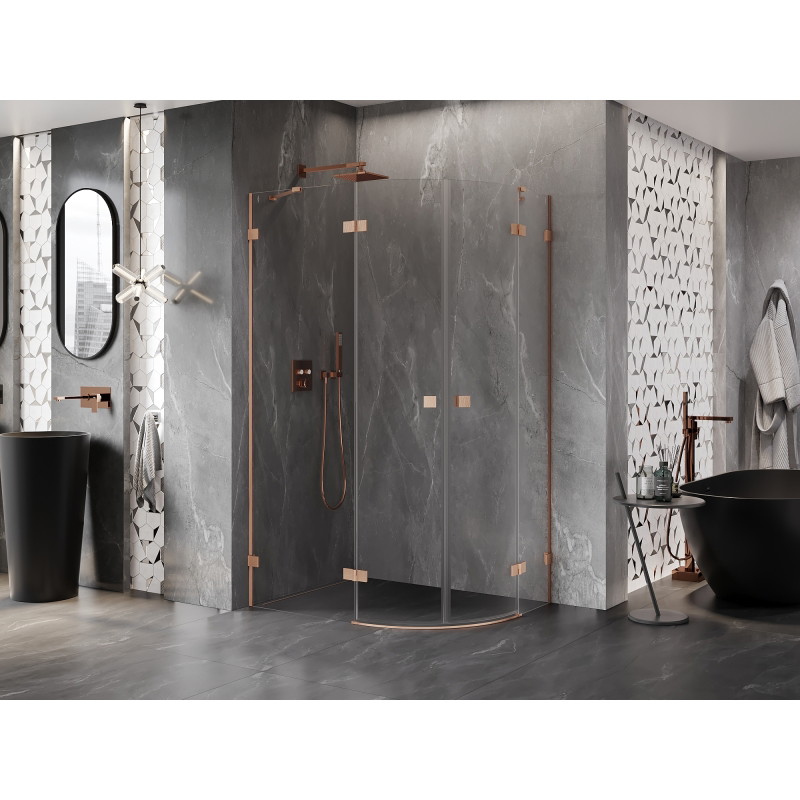 Mexen Lunar half-round shower enclosure swing left 80 x 70 cm, transparent, brushed copper - 833-080L-070P-65-00