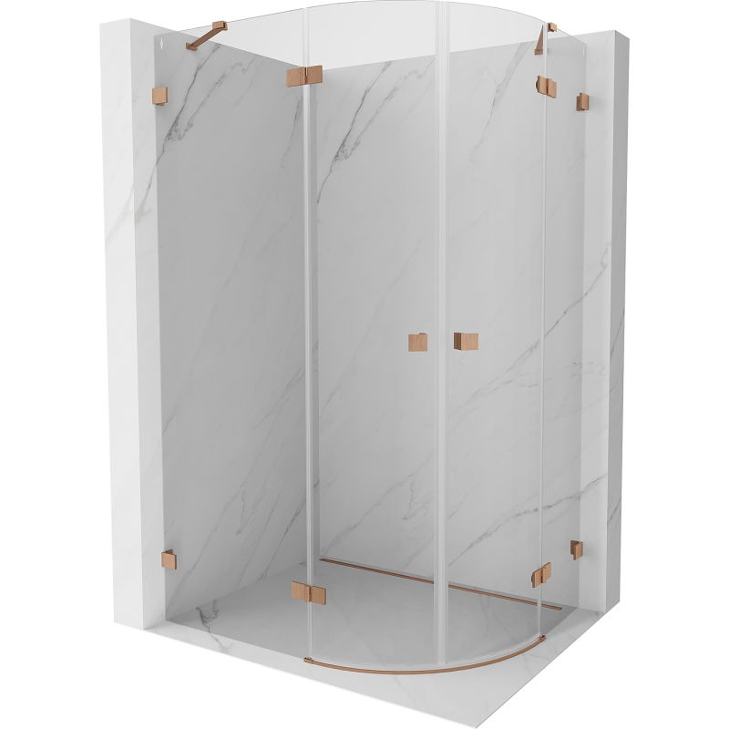 Mexen Lunar semi-circular shower enclosure swing left 90 x 80 cm, transparent, brushed copper - 833-090L-080P-65-00