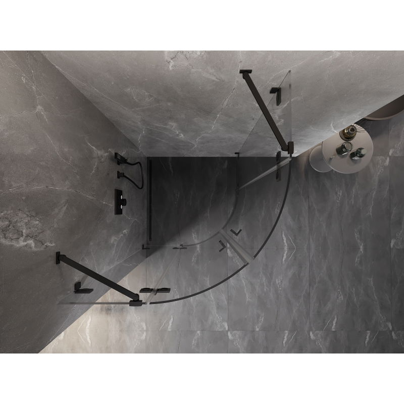 Mexen Lunar semi-circular shower enclosure swing 90 x 90 cm, transparent, black - 833-090L-090P-70-00