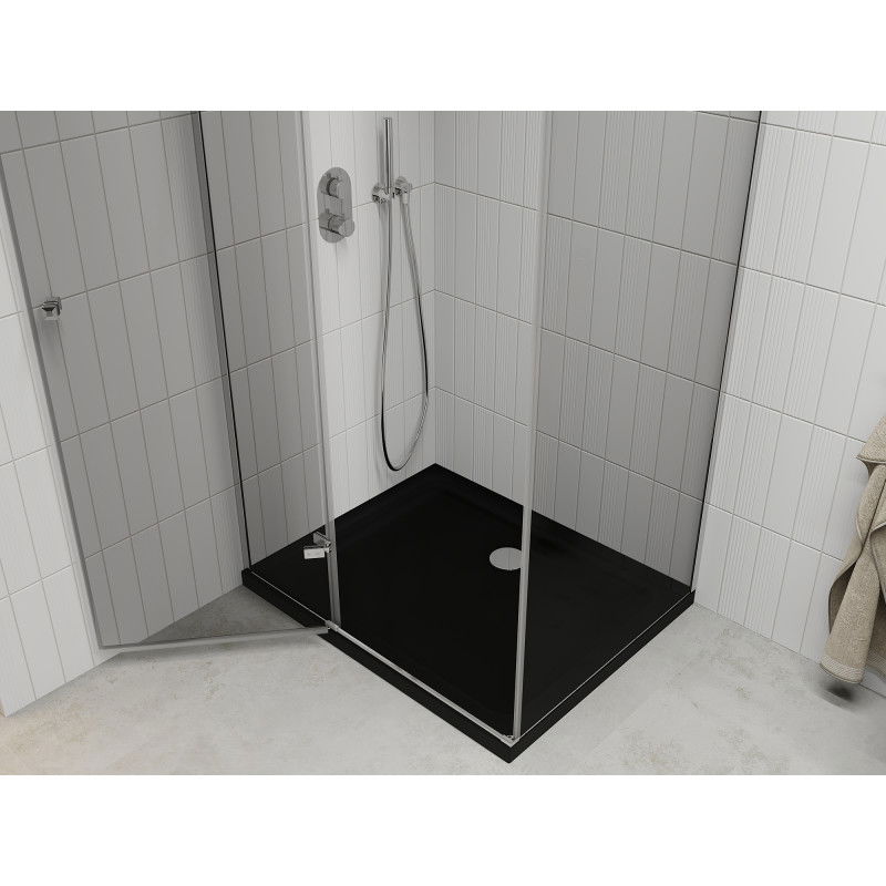 Mexen Roma 120 x 90 cm Hinged Shower Enclosure, Transparent, Chrome + Flat Tray, Black - 854-120-090-01-00-4070