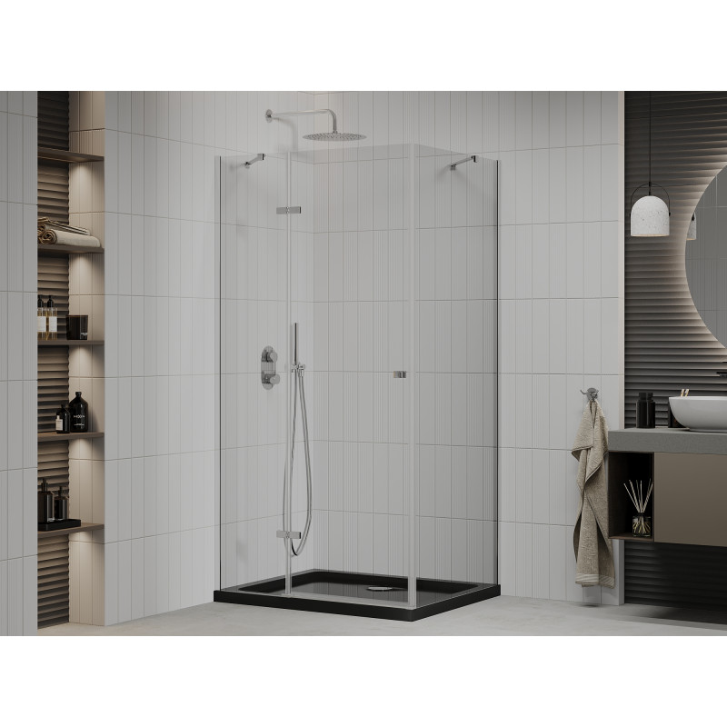 Mexen Roma swing shower cabin 120 x 90 cm, transparent, chrome + Flat black tray - 854-120-090-01-00-4070