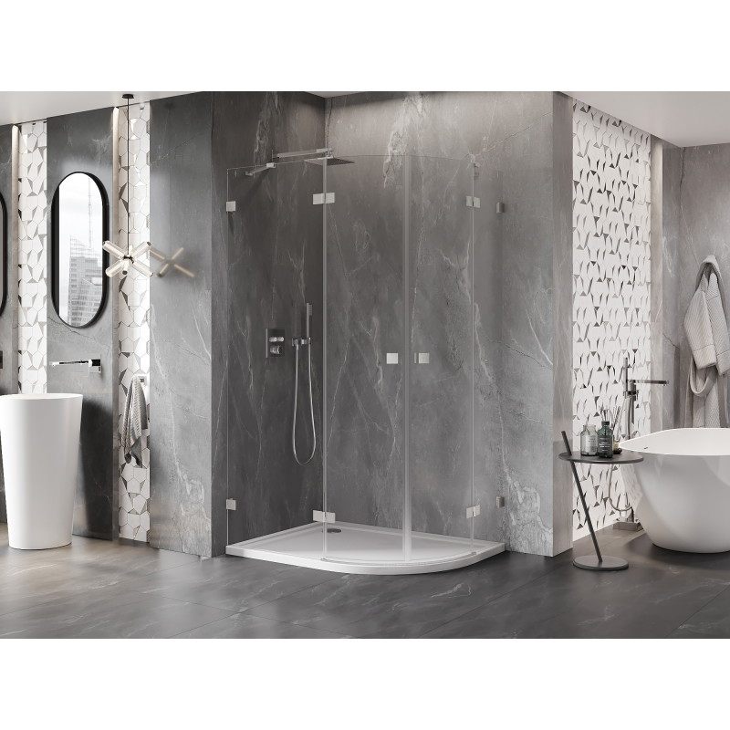 Mexen Lunar semi-circular left hinged shower cabin 90 x 70 cm, transparent, brushed nickel - 833-090L-070P-97-00