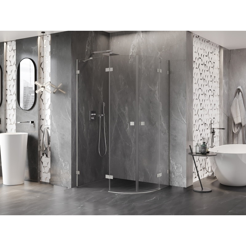 Mexen Lunar semi-circular left hinged shower cabin 90 x 70 cm, transparent, brushed nickel - 833-090L-070P-97-00