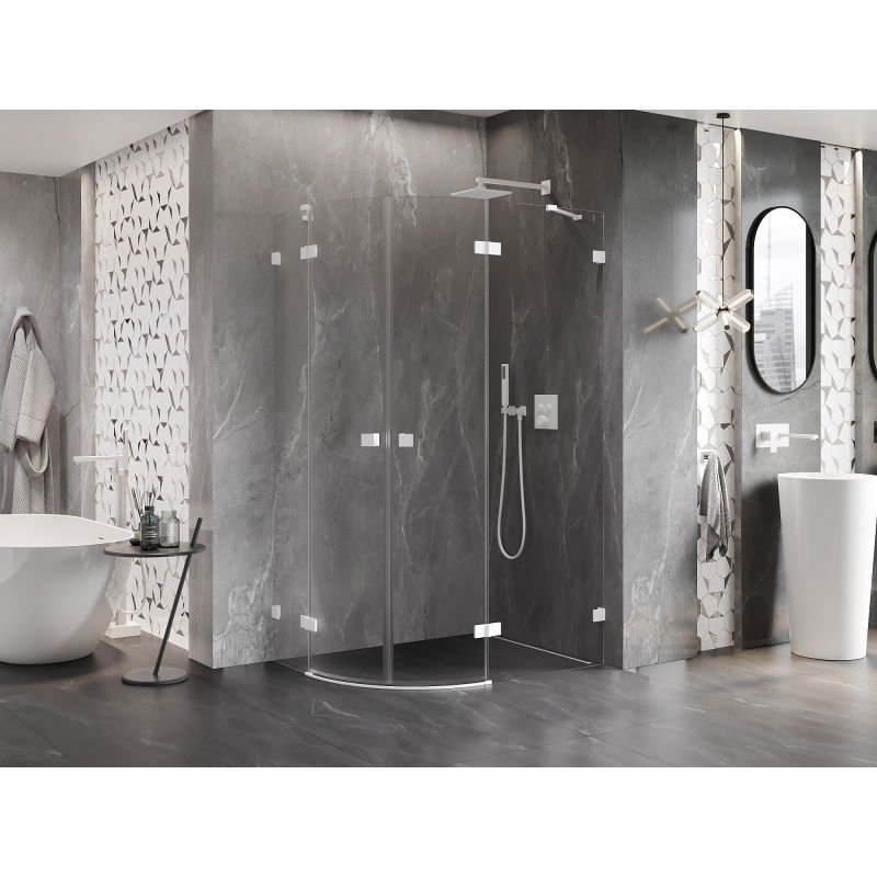 Mexen Lunar semi-circular right-hinged shower cabin 90 x 80 cm, transparent, white - 833-090P-080L-20-00