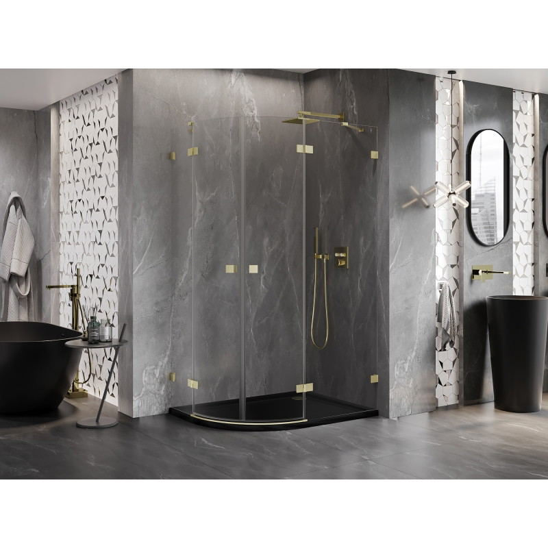 Mexen Lunar semi-circular right-hinged shower enclosure 90 x 70 cm, transparent, brushed gold - 833-090P-070L-55-00