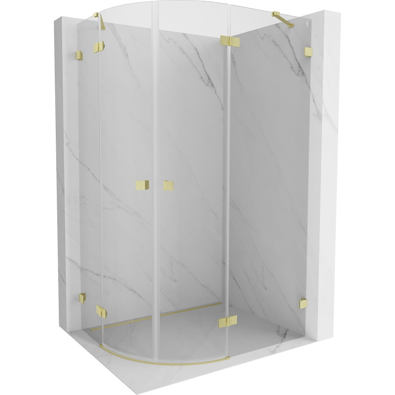 Mexen Lunar semi-circular right-hinged shower enclosure 90 x 70 cm, transparent, brushed gold - 833-090P-070L-55-00