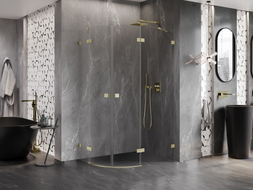 Mexen Lunar semi-circular right-hinged shower enclosure 90 x 70 cm, transparent, brushed gold - 833-090P-070L-55-00