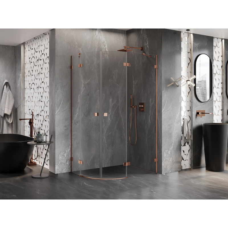 Mexen Lunar semi-circular shower enclosure right swing 90 x 70 cm, transparent, rose gold - 833-090P-070L-60-00