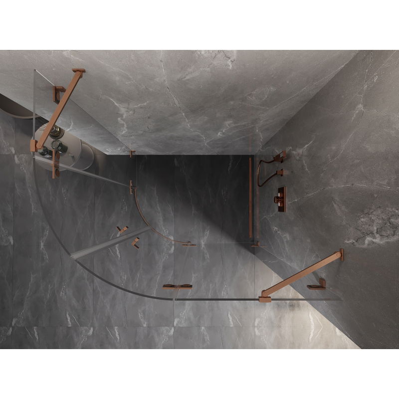 Mexen Lunar semi-circular right-hinged shower cabin 100 x 80 cm, transparent, brushed copper - 833-100P-080L-65-00
